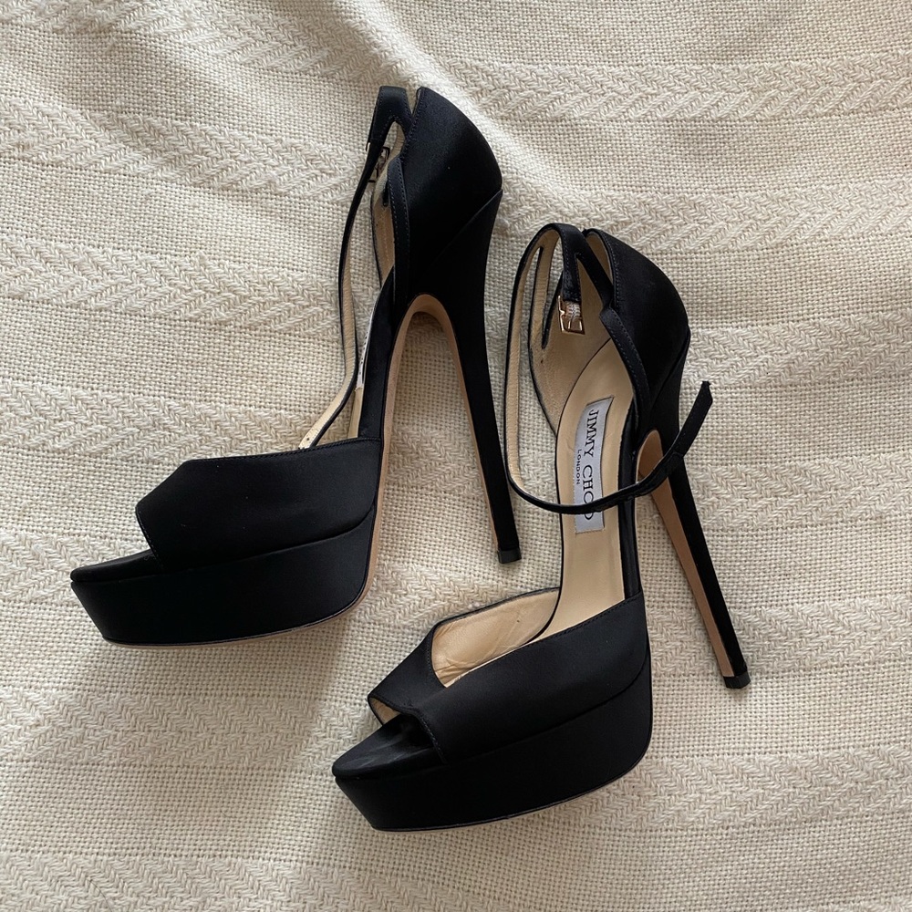 Jimmy Choo Pumps Max 150s, Black Satin, Women’s Heels, Size 39